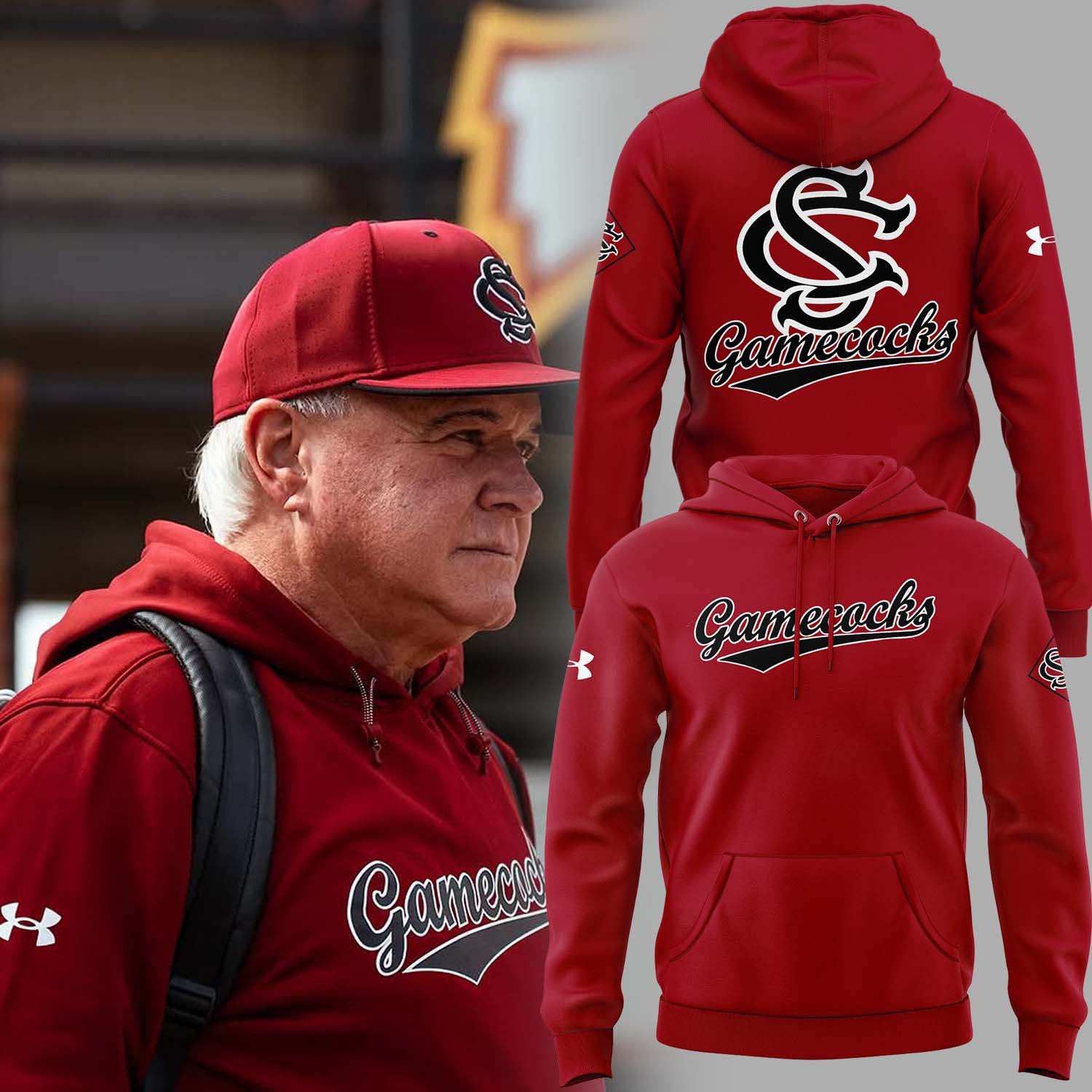 South Carolina Gamecocks Baseball Coach Hoodie Under Armour Garnet SC Gamecocks Fan Merch