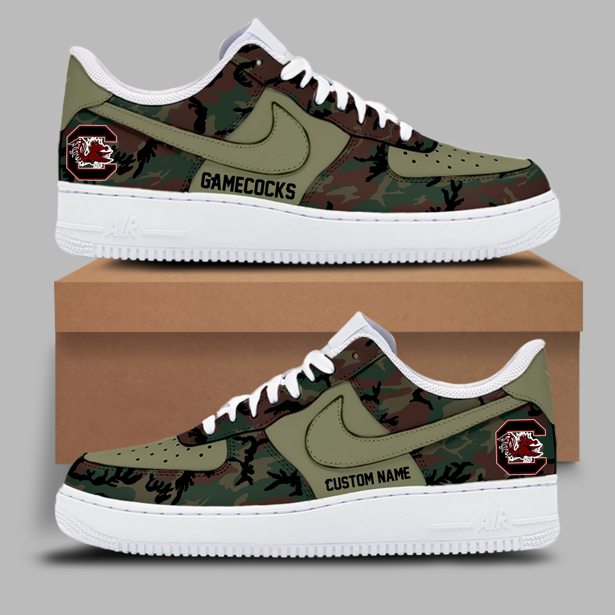 South Carolina Gamecocks Camo Air Force 1 Shoes Sneakers Unique Gifts For Gamecock Fans