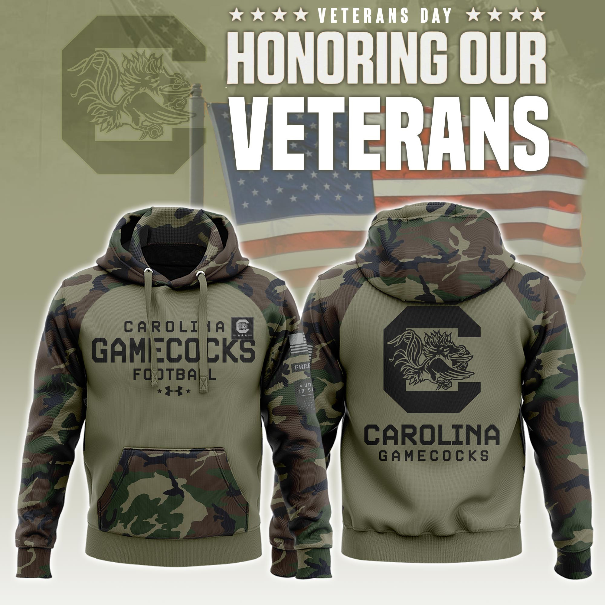 South Carolina Gamecocks Honoring Veteran Football NCAA Hoodie Football Themed Gifts
