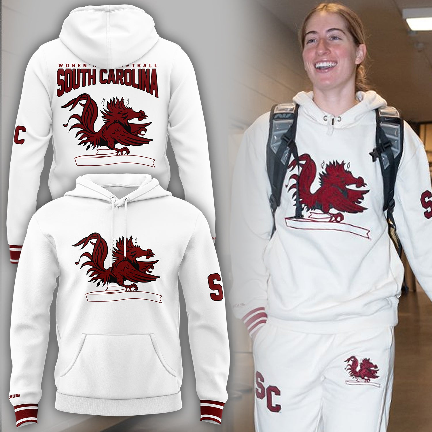 South Carolina Gamecocks Women's Basketball Hoodie White Uniforms Fan Gear Clothing