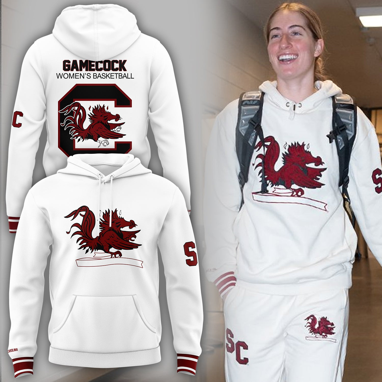 South Carolina Gamecocks Women's Basketball Hoodie White Uniforms Fan Merch Gifts For Her