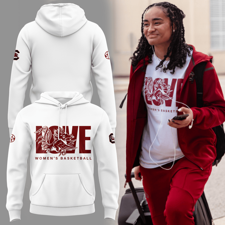 South Carolina Gamecocks Women's Basketball Love Hoodie 2025 White Uniforms Fan Merch