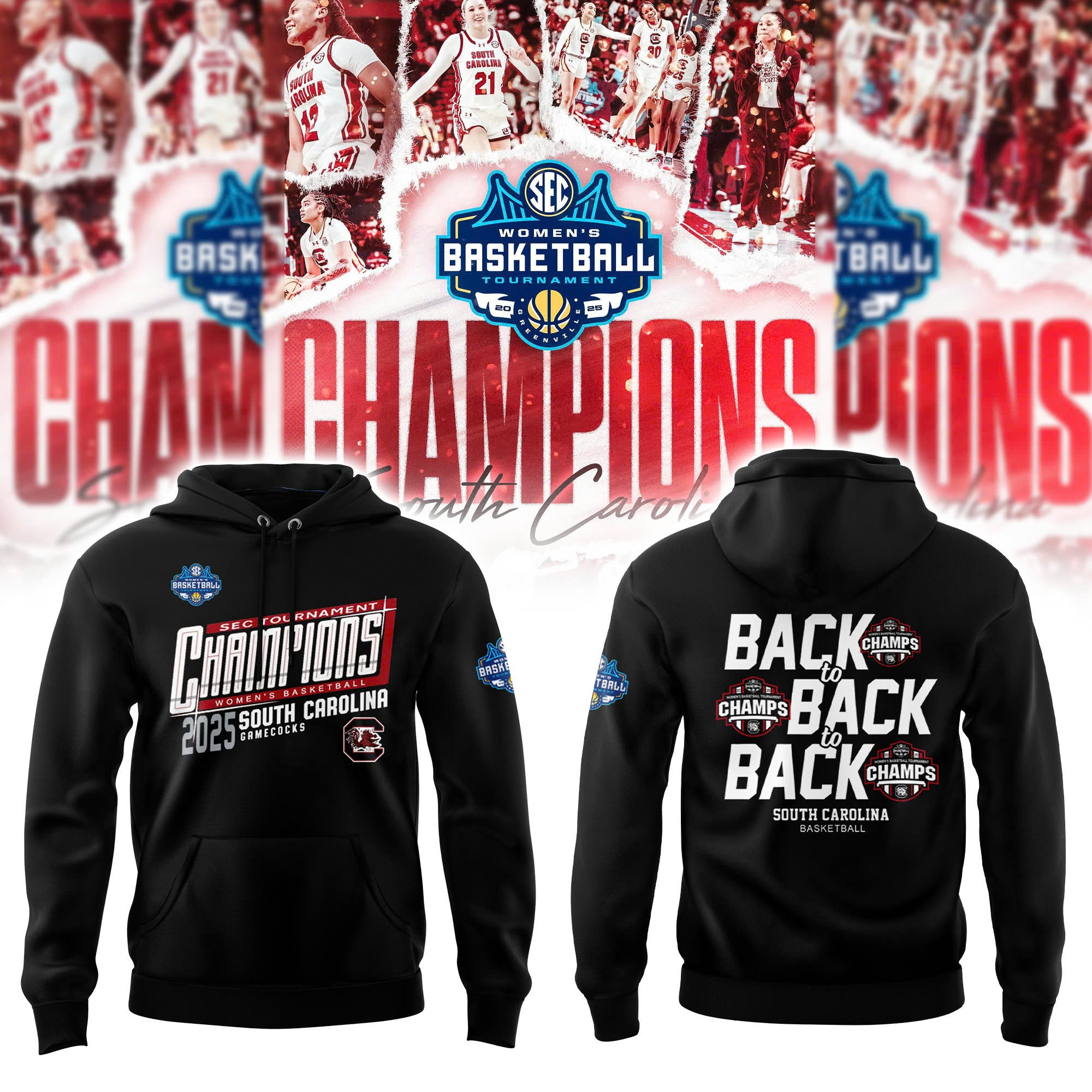 South Carolina Gamecocks Women's Basketball SEC Champions Hoodie 2025 Fan Gear Merch