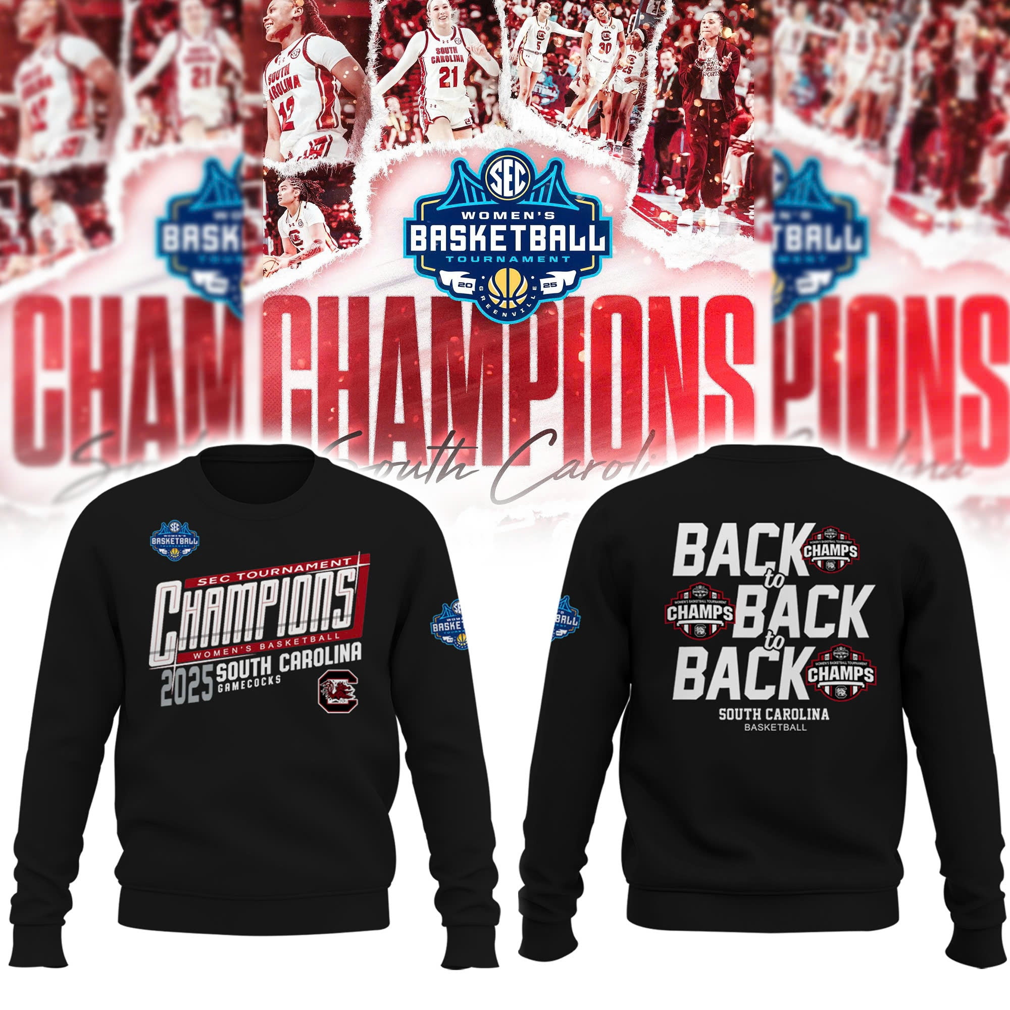 South Carolina Gamecocks Women's Basketball SEC Champions Sweatshirt 2025 Fan Gear Apparel