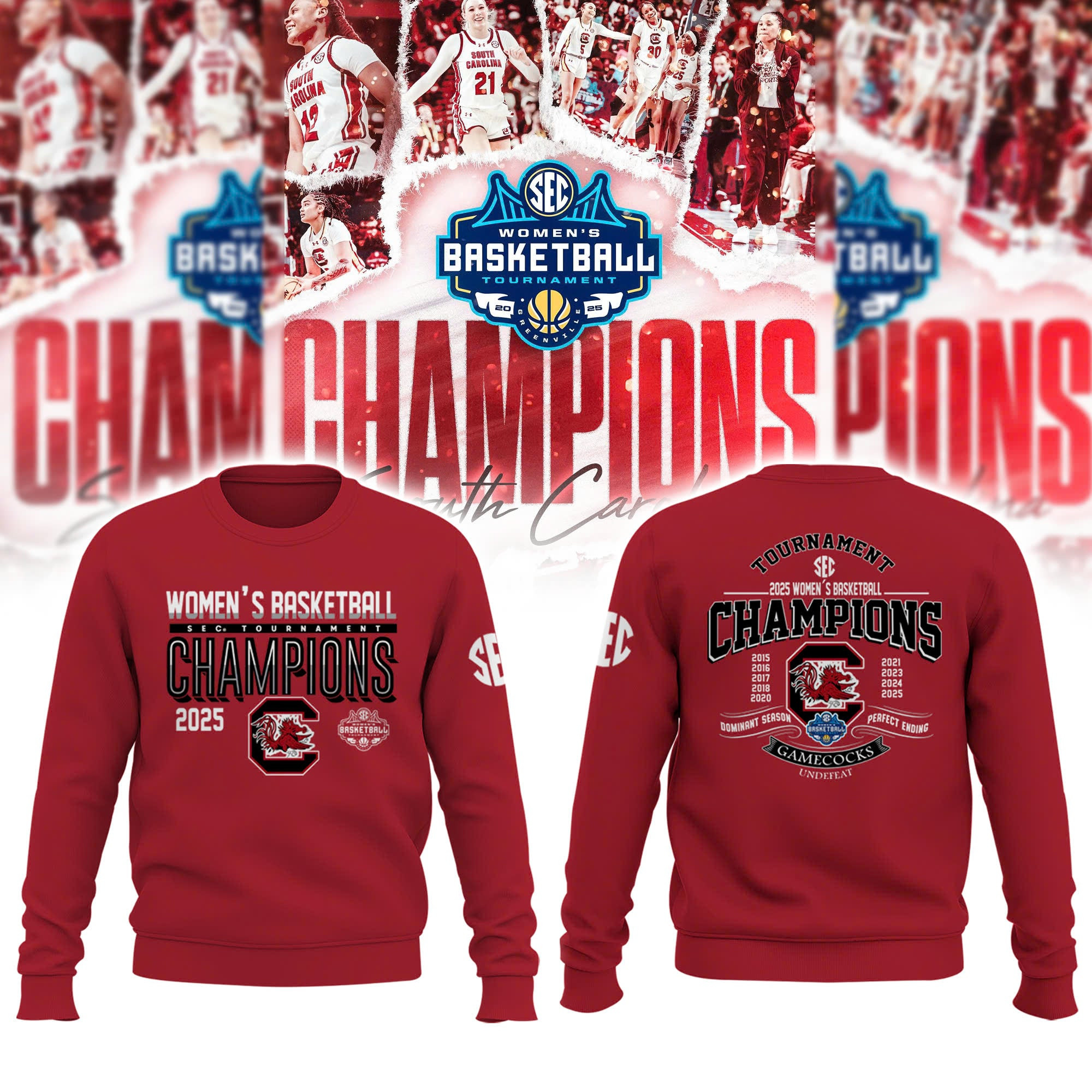 South Carolina Gamecocks Women's Basketball SEC Champions Sweatshirt 2025 Red Clothing