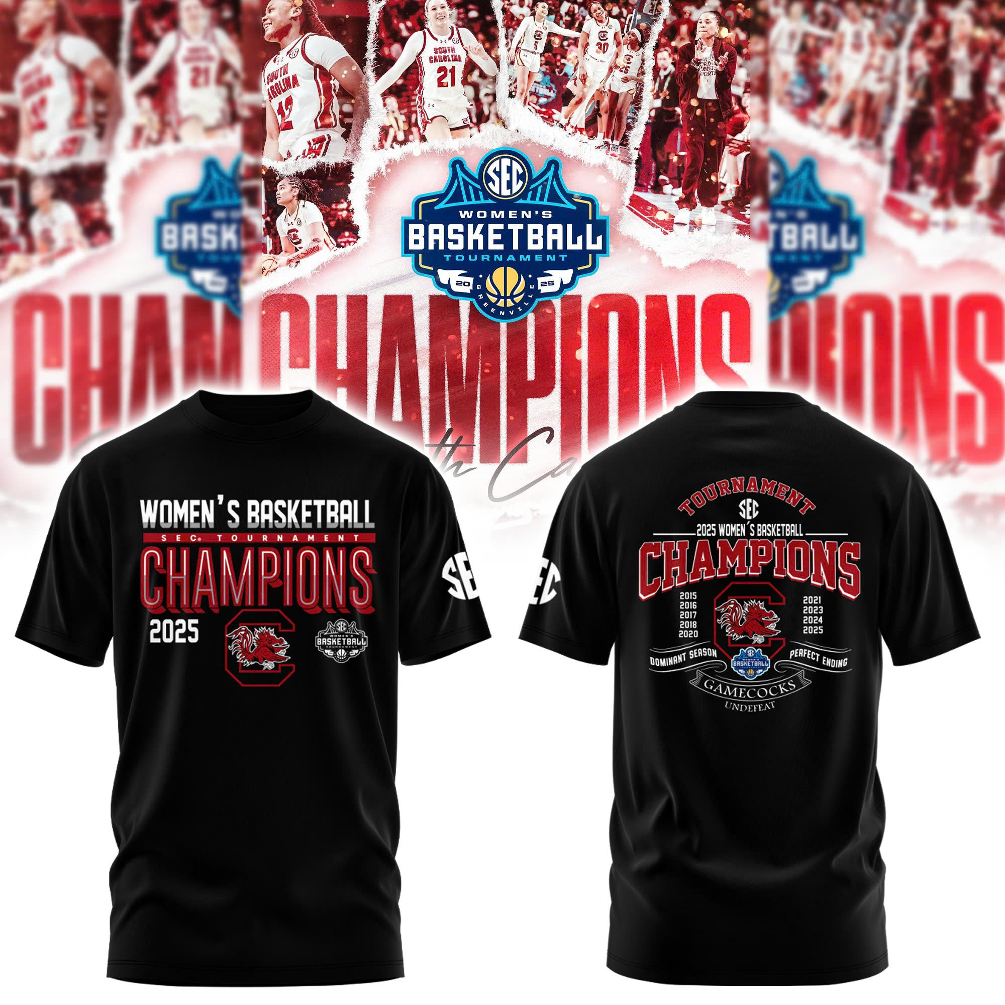 South Carolina Gamecocks Women's Basketball SEC Champions T-Shirt 2025 Fan Gear Clothing