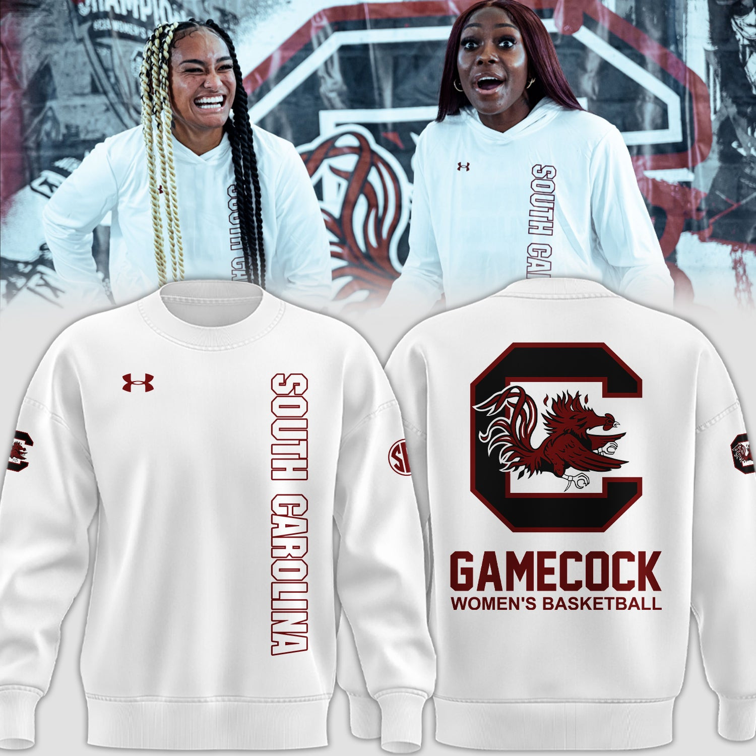 South Carolina Gamecocks Women's Basketball Sweatshirt White Fan Apparel Gifts For Him Her