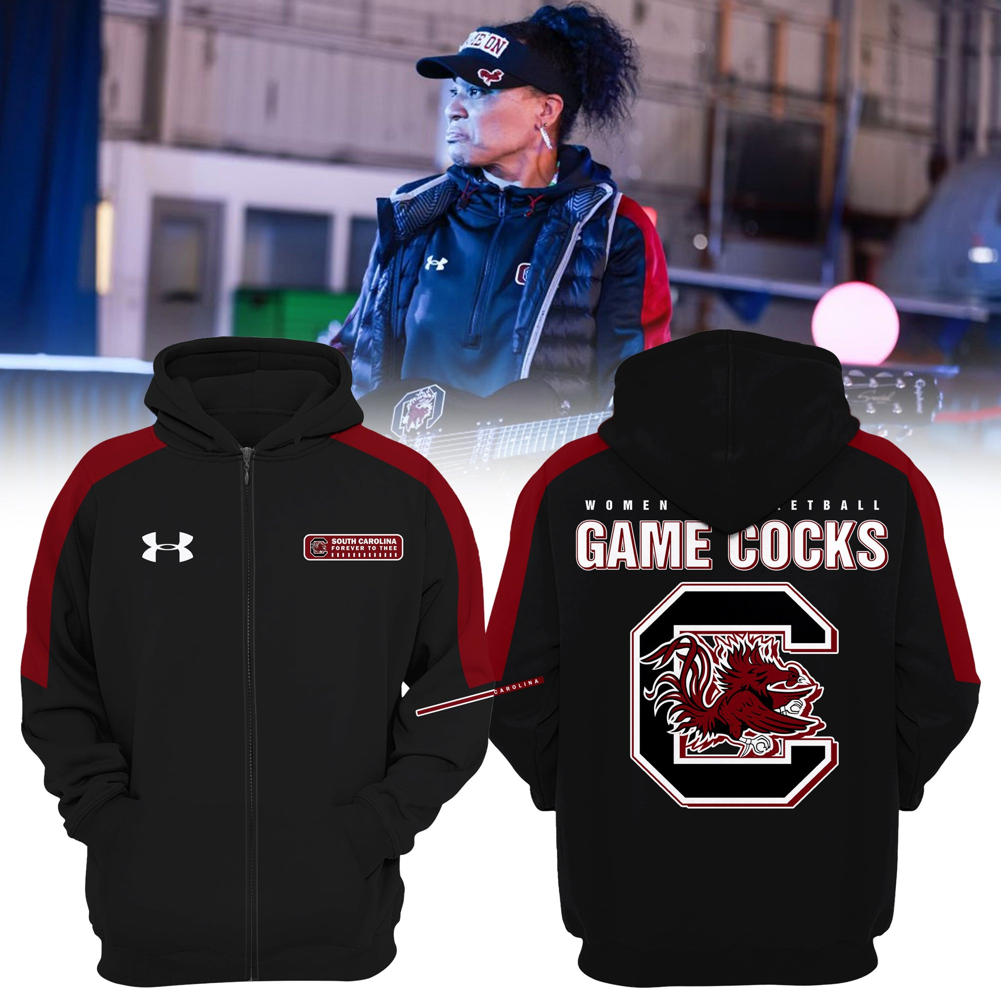 South Carolina Gamecocks Women's Basketball Zip Hoodie SC Gamecocks Fan Gear Gifts For Her