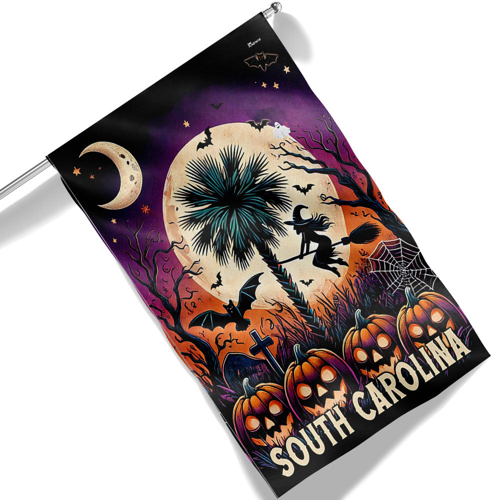 South Carolina Halloween Palm Tree And Witchcraft Pumpkins Halloween Flag