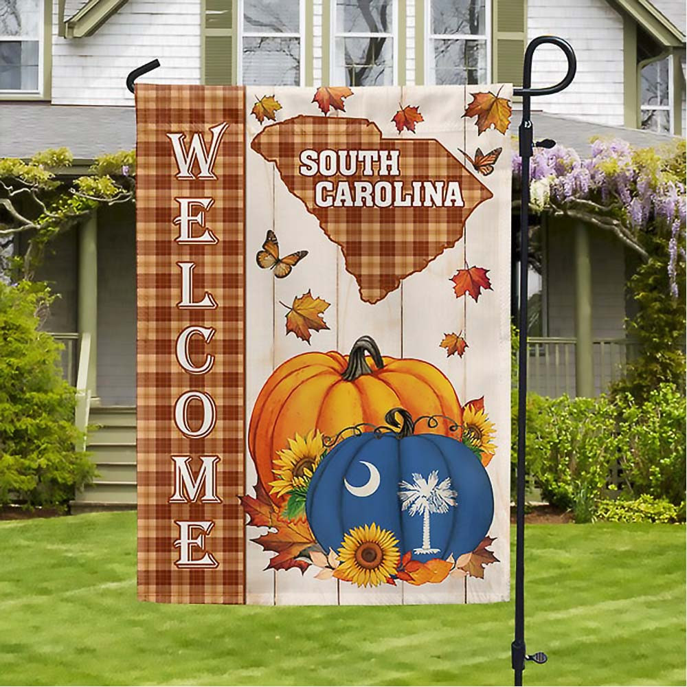 South Carolina Pumpkins Fall Halloween Thanksgiving Welcome Flag Best Gift For Friends and Family