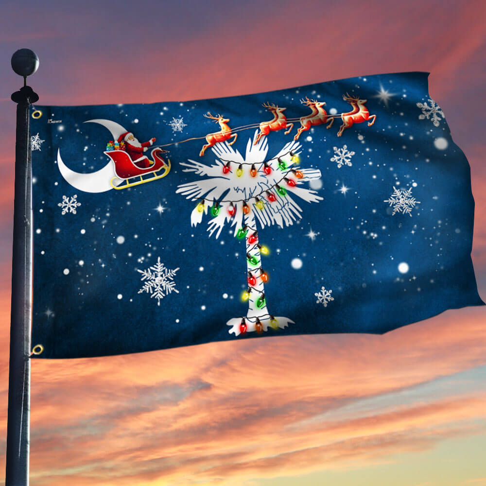 South Carolina Santa Christmas Palm Tree South Carolina Grommet Flag