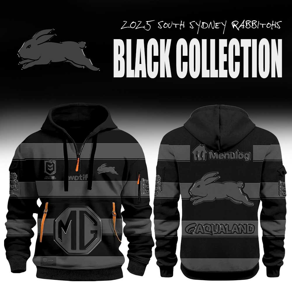 South Sydney Rabbitohs Back In Black Half Zip Hoodie Gifts For Him