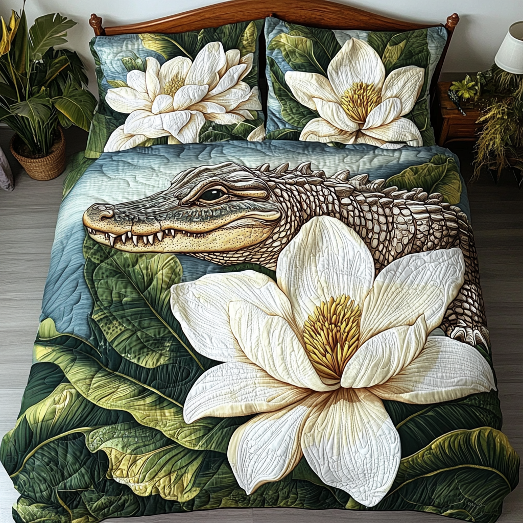 Southern Beauty Quilted Bedding Set Cozy Bedroom Decor Gifts For Alligator Lovers