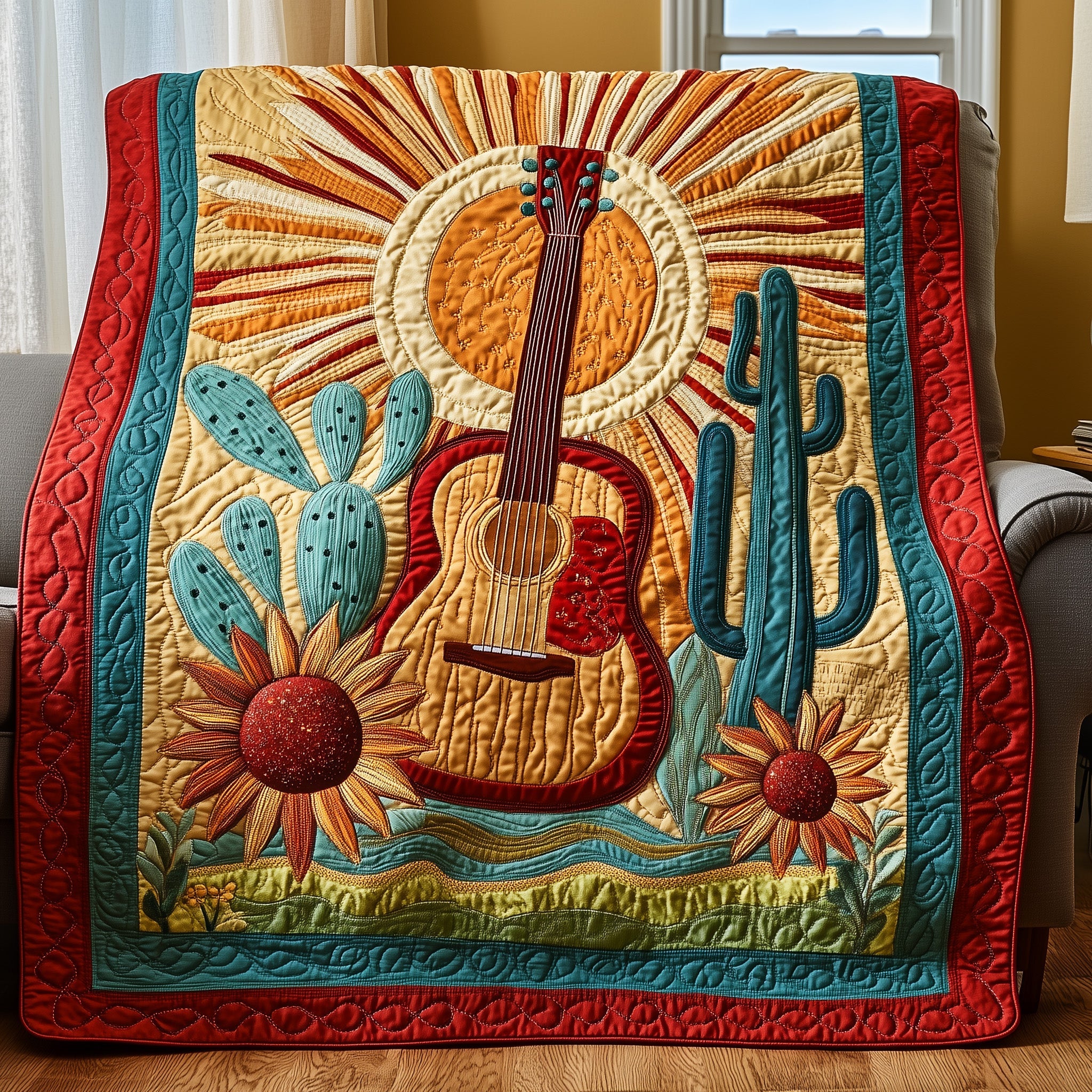 Southern Strings Quilted Blanket Cute Soft BlanketGifts For Acoustic Guitar Players