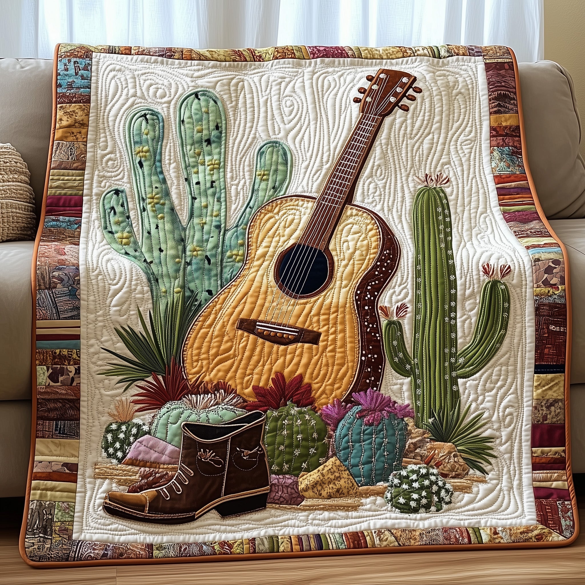 Southern Strings Quilted Blanket Cute Soft BlanketGifts For Guitar Enthusiasts