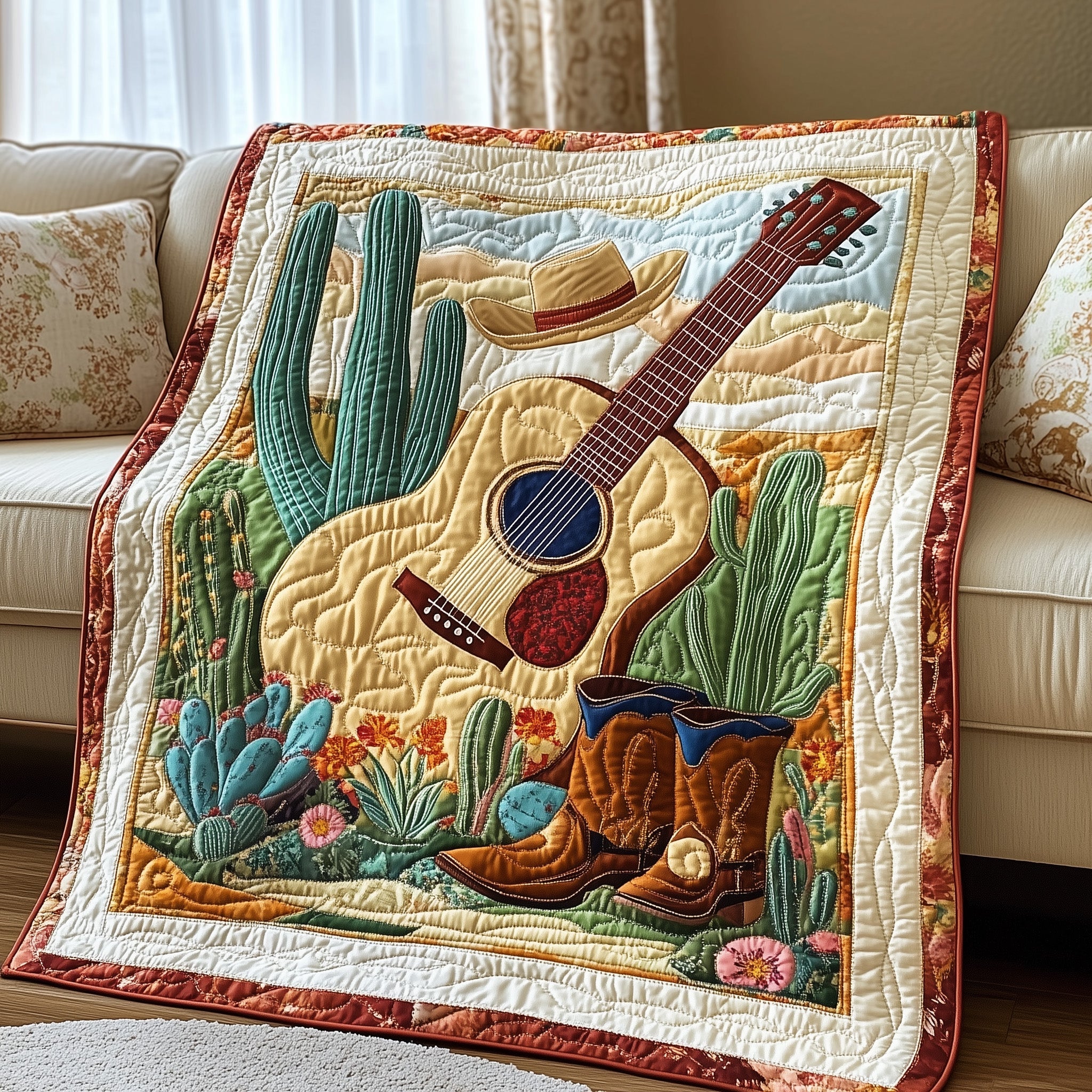 Southern Strings Quilted Blanket Cute Soft BlanketGifts For New Guitar Players