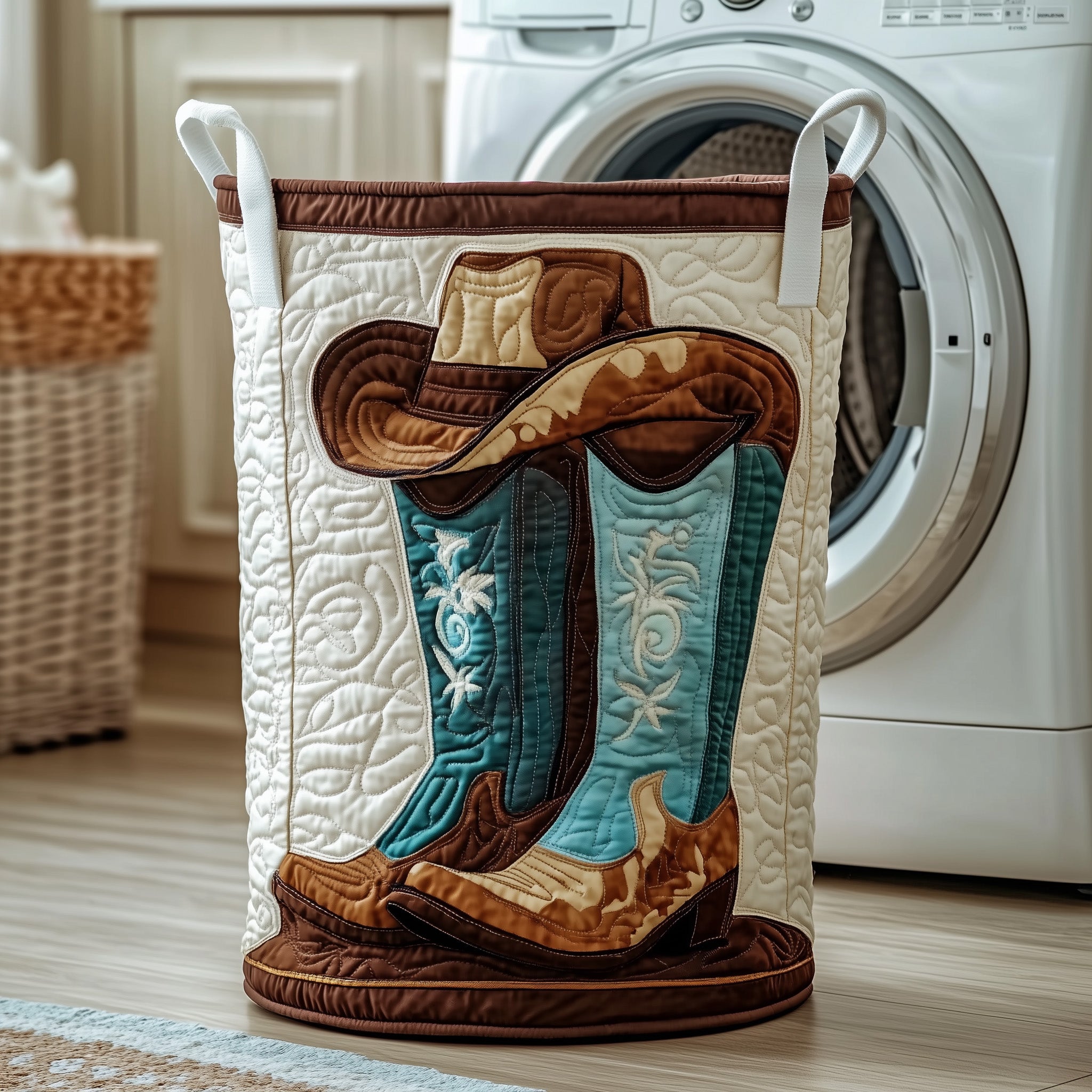 Southwest Charm Quilted Laundry Basket Charming Gifts Cowboy Lovers