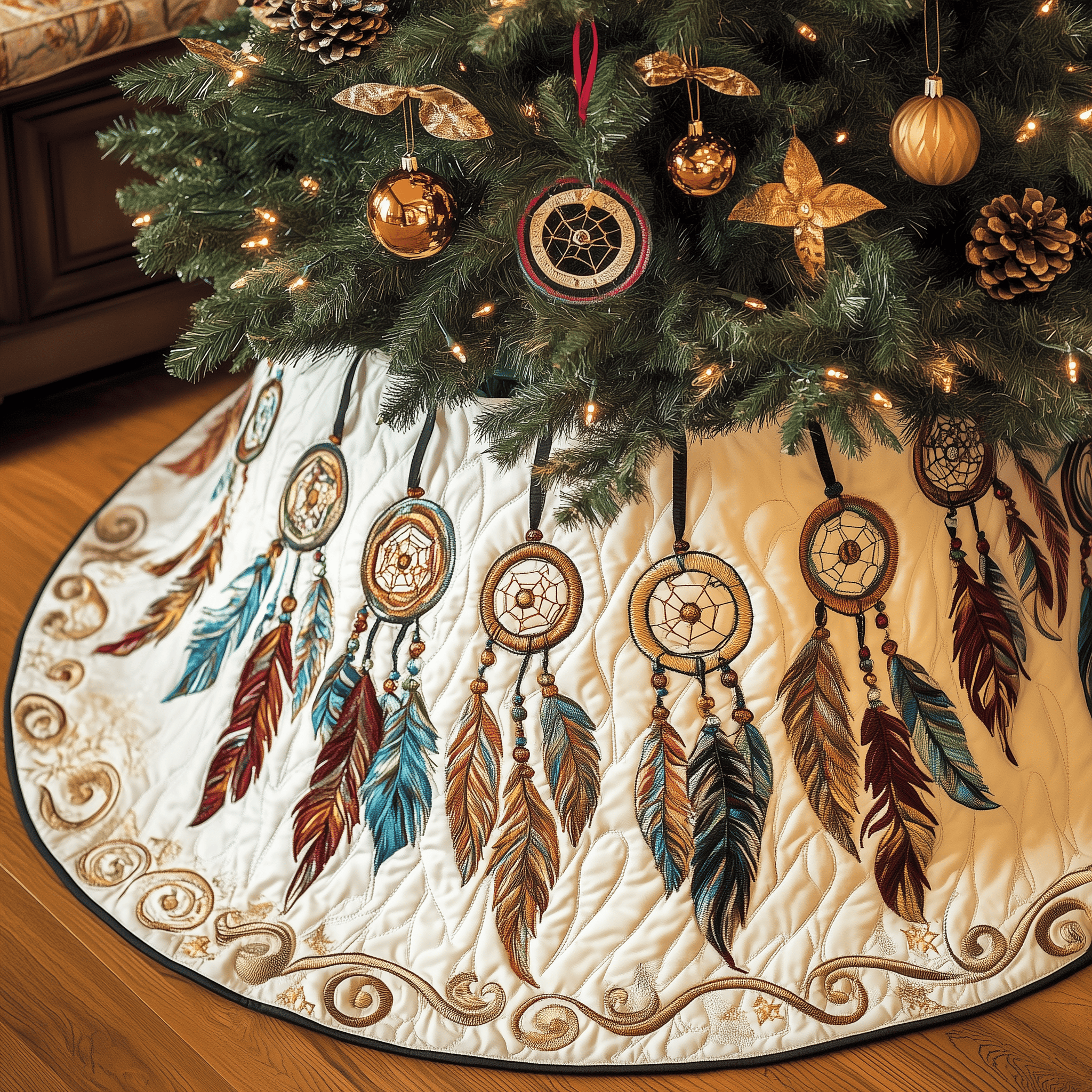 Southwest Dreamcatchers Quilted Tree Skirt Cute Christmas Decor Top Xmas Gifts For Teens