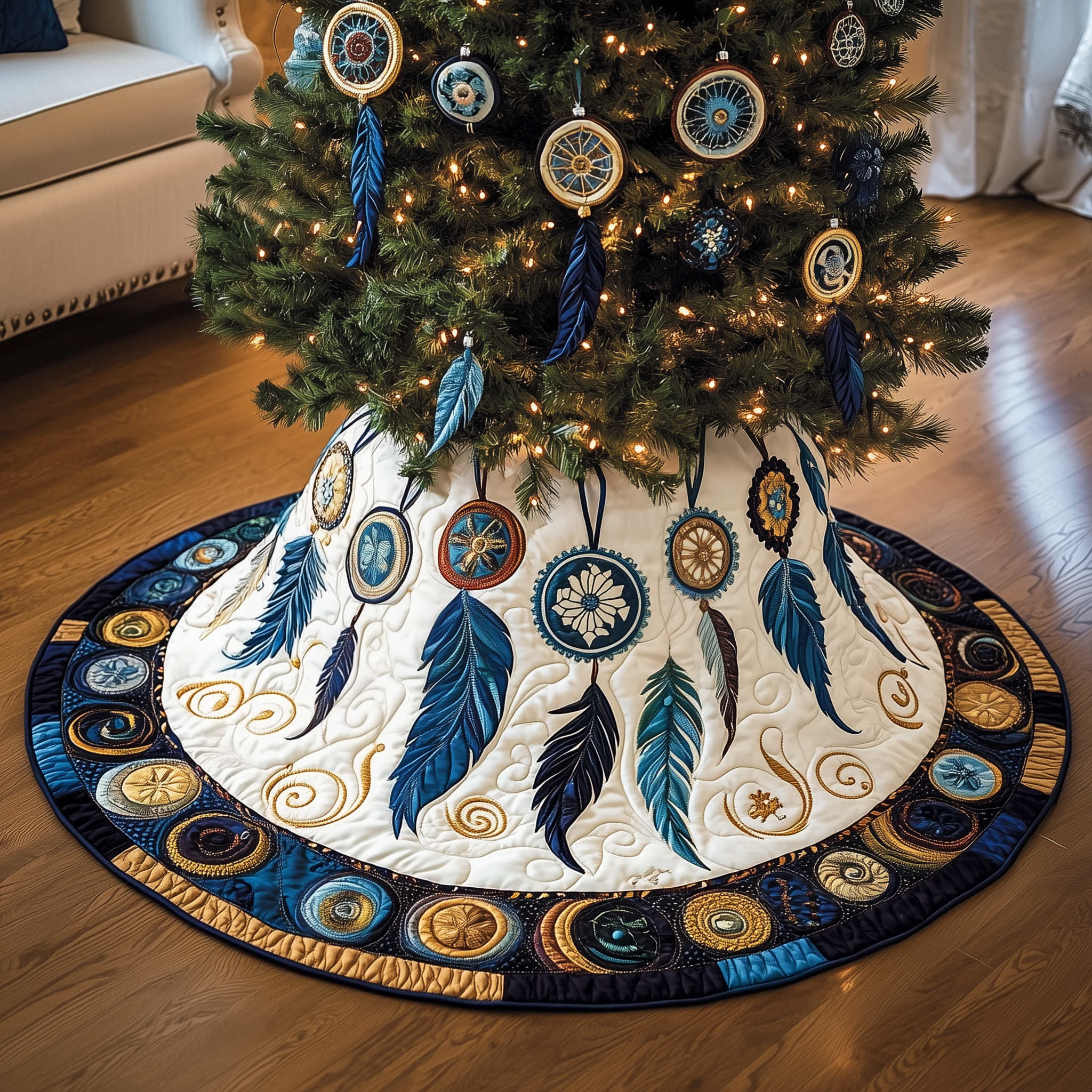 Southwest Dreamcatchers Quilted Tree Skirt Joyful Holiday Season Gift Merch