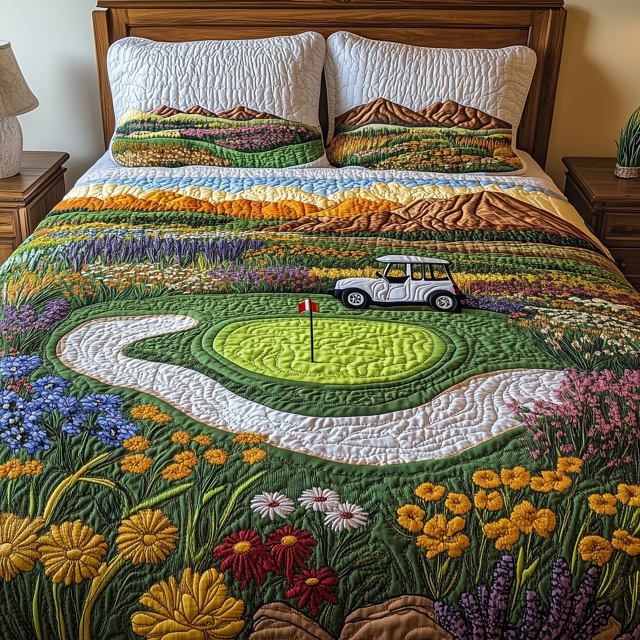 Southwest Golf Dreams Quilted Bedding Set Floral Print