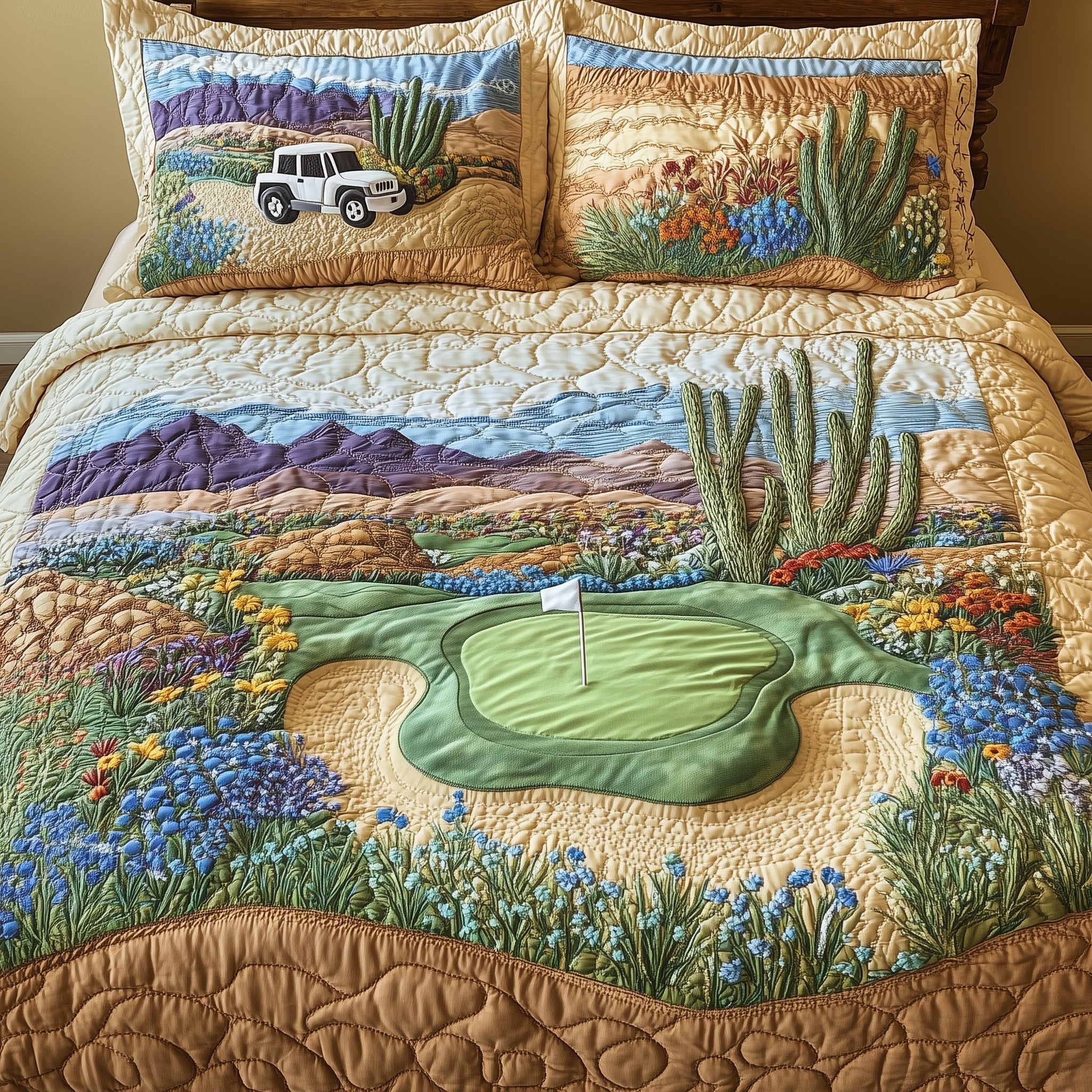 Southwest Golf Dreams Quilted Bedding Set Geometrical Pattern
