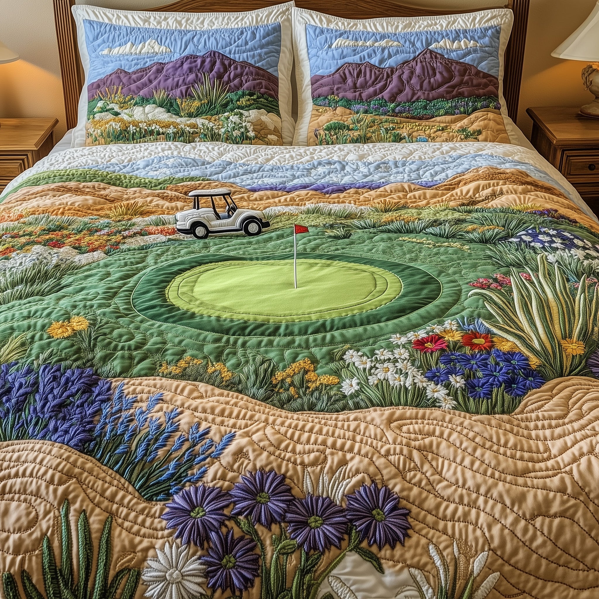 Southwest Golf Dreams Quilted Bedding Set Linen Blend