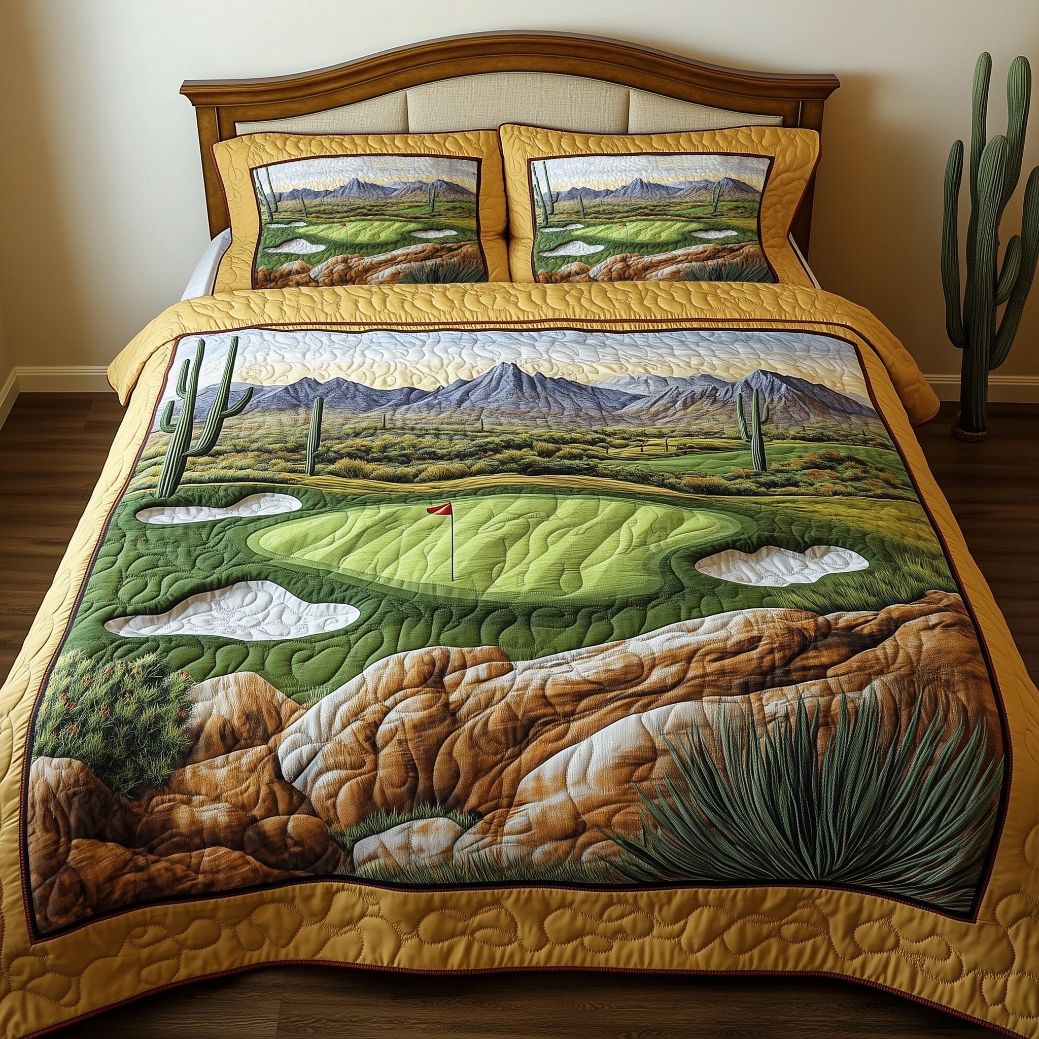 Southwest Golf Dreams Quilted Bedding Set Machine Washable