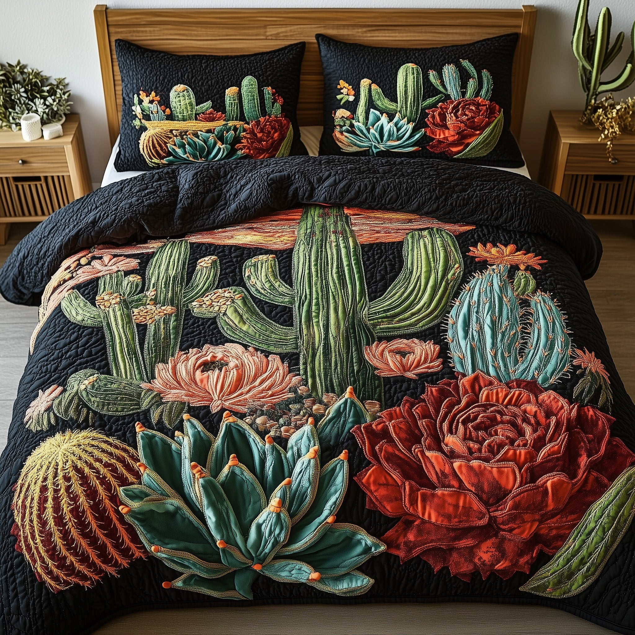 Southwest Petal Path Quilted Bedding Set Duvet Cover Bedspread Succulent Present Ideas