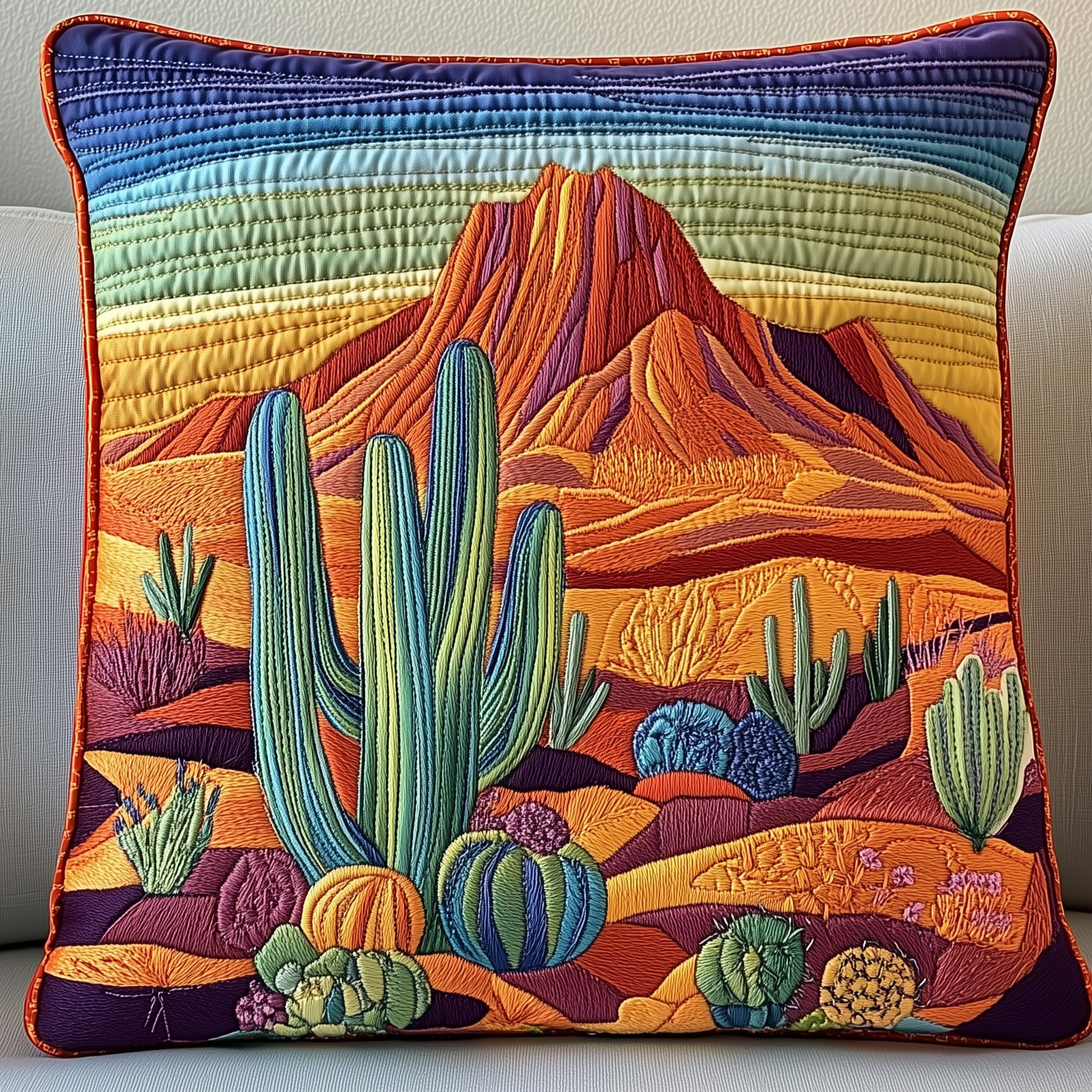 Southwest Spirit Quilted Pillow Case Square Pillow Cushion CoverBest Cactus Gifts Succulent 