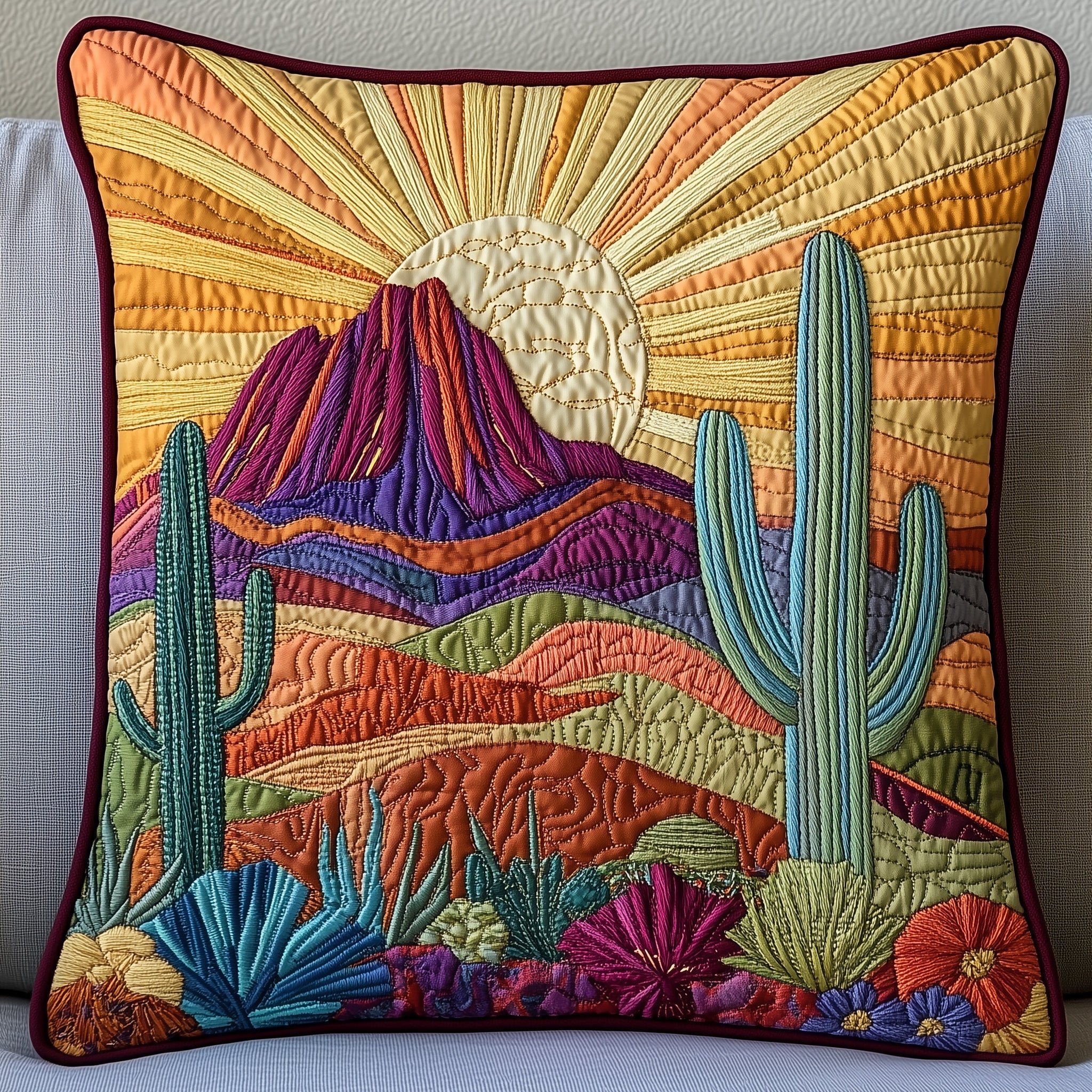 Southwest Spirit Quilted Pillow Case Square Pillow Cushion CoverCactus Inspired Gifts
