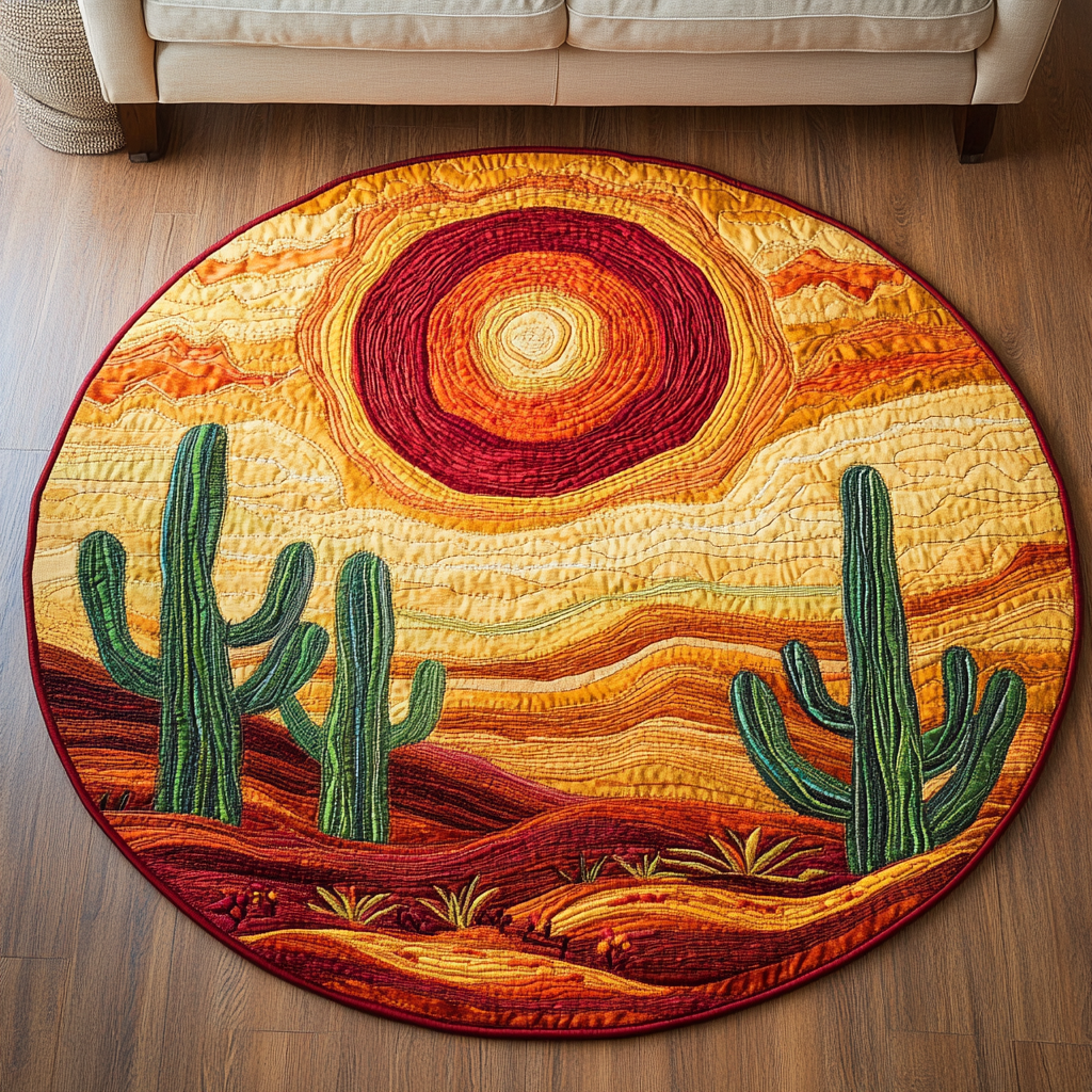 Southwest Spirit Quilted Round Mat Home Entrance Decor Ideas Awesome Gifts For Cactus Lovers