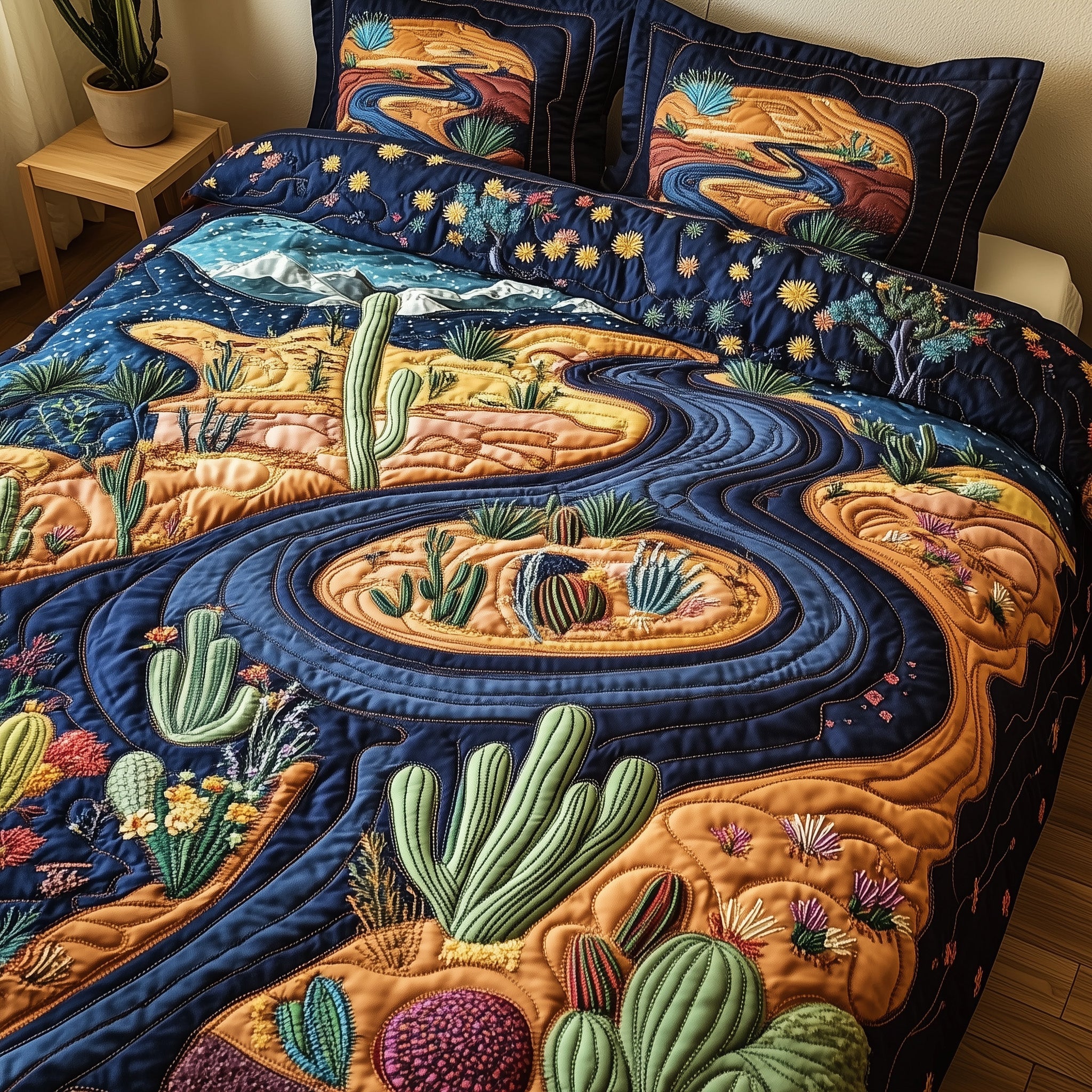 Southwest Trails Quilted Bedding Set Duvet Cover Merchandise Cactus Birthday Gift