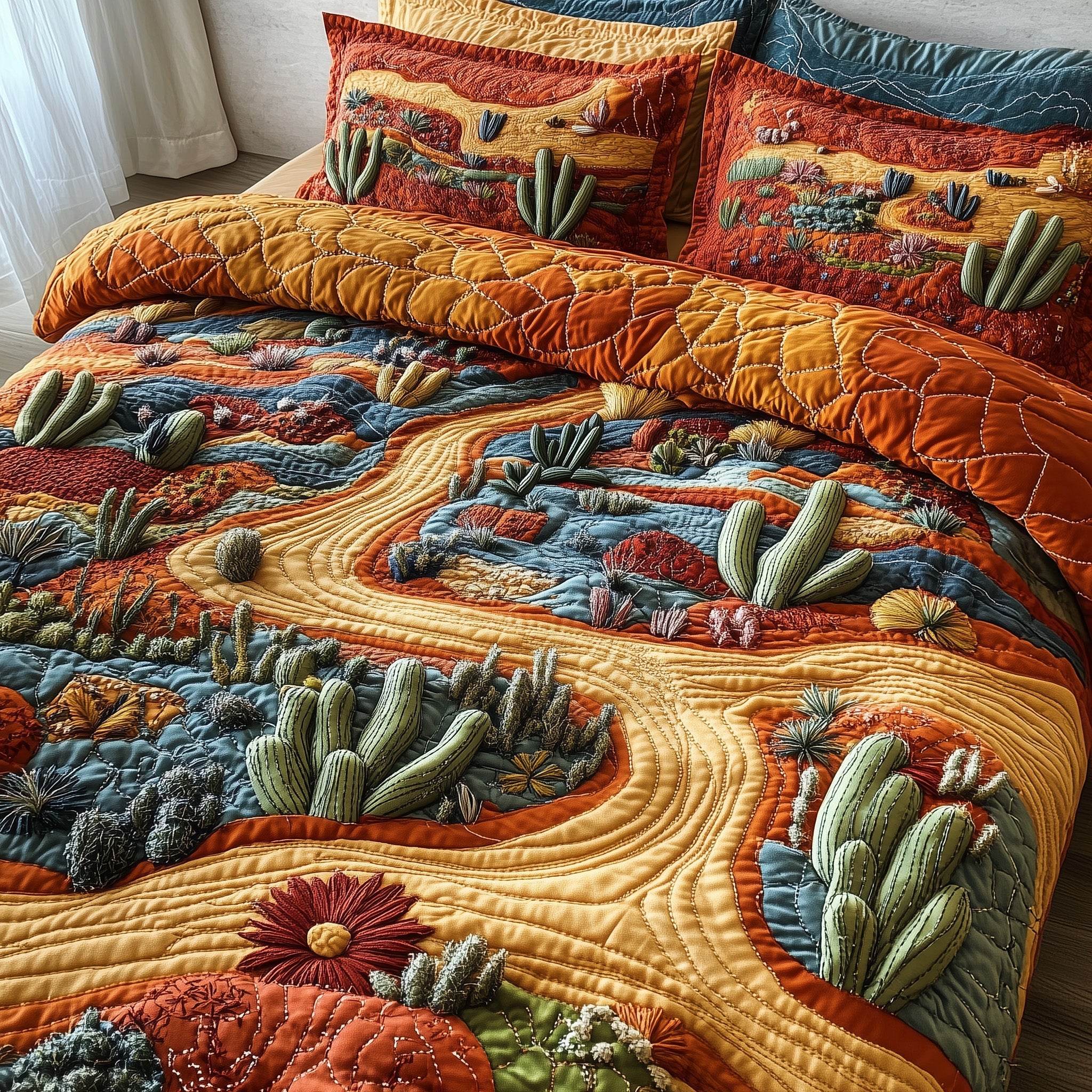 Southwest Trails Quilted Bedding Set Duvet Cover Merchandise Cactus Gifts For Him