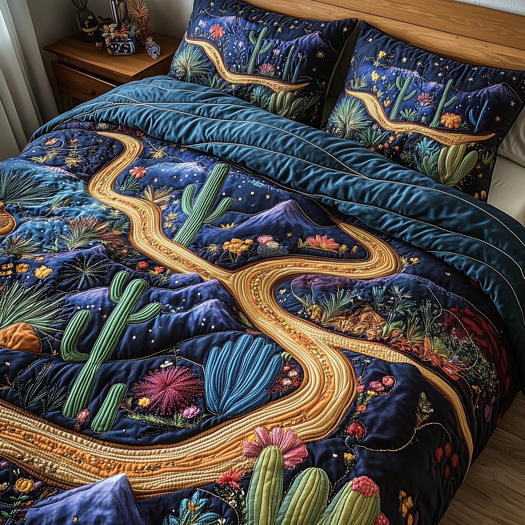 Southwest Trails Quilted Bedding Set Duvet Cover Merchandise Cactus Housewarming Gift