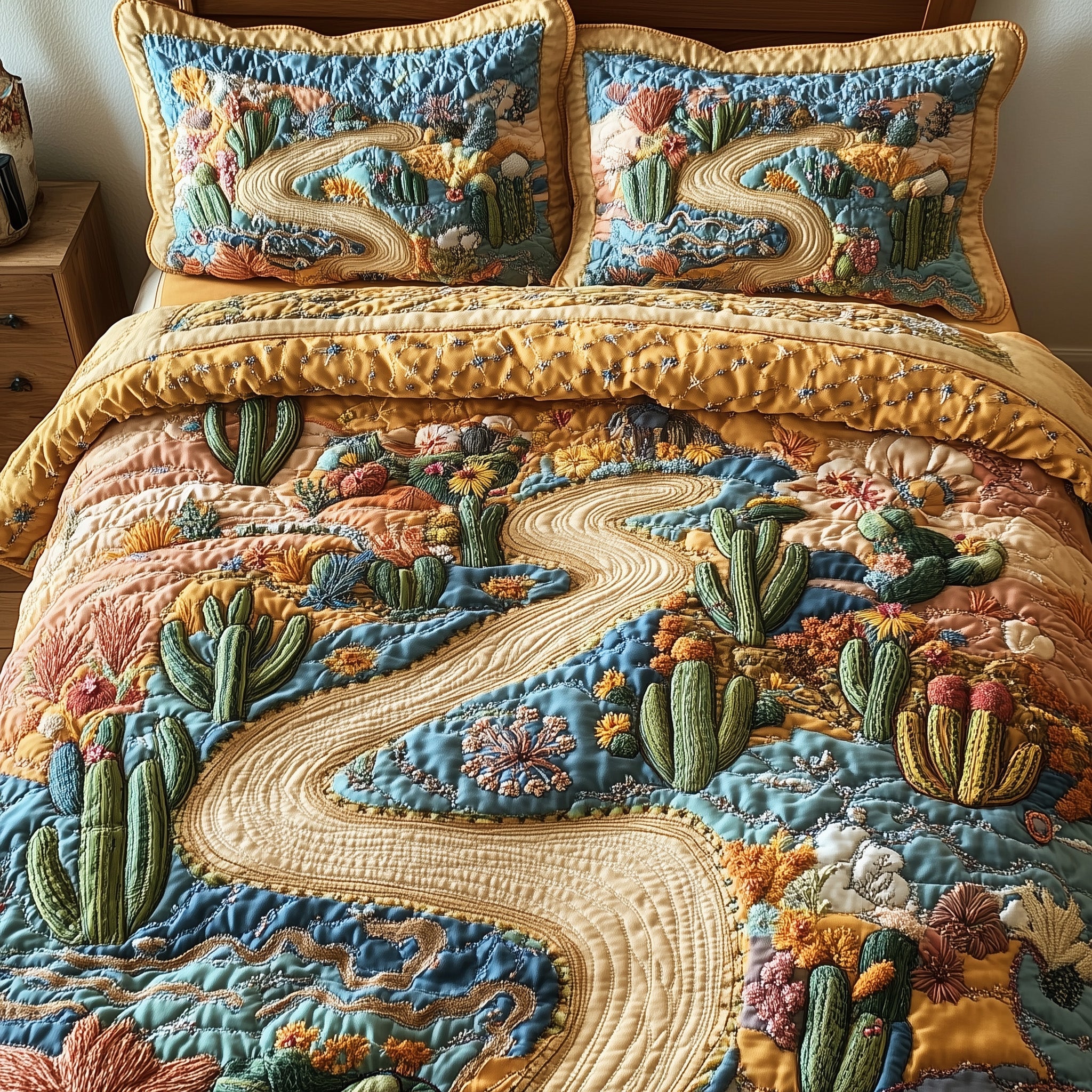 Southwest Trails Quilted Bedding Set Duvet Cover Merchandise Cactus Themed Gifts