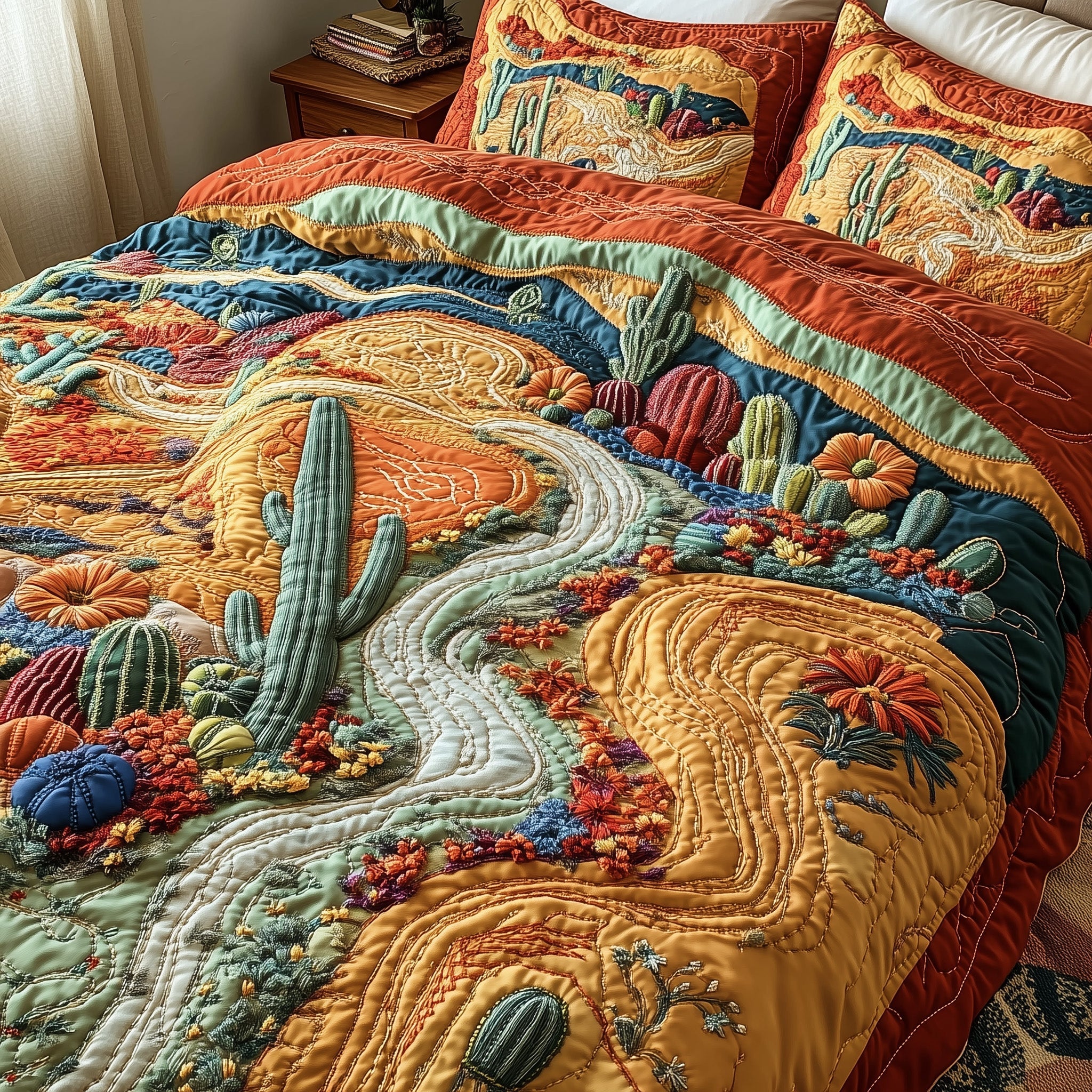 Southwest Trails Quilted Bedding Set Duvet Cover Merchandise Cute Cactus Gifts Plant