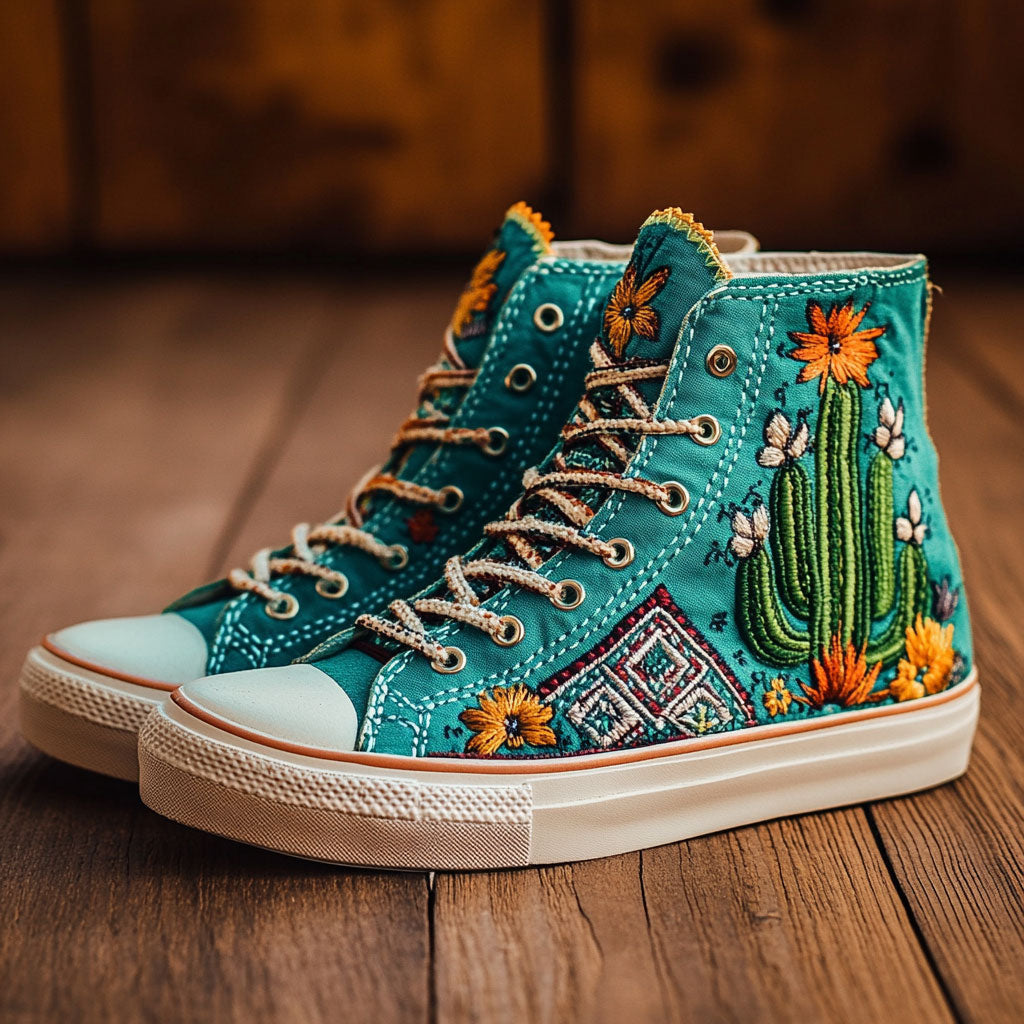 Southwest Tribal Cactus Canvas High Tops Classic Merch Look