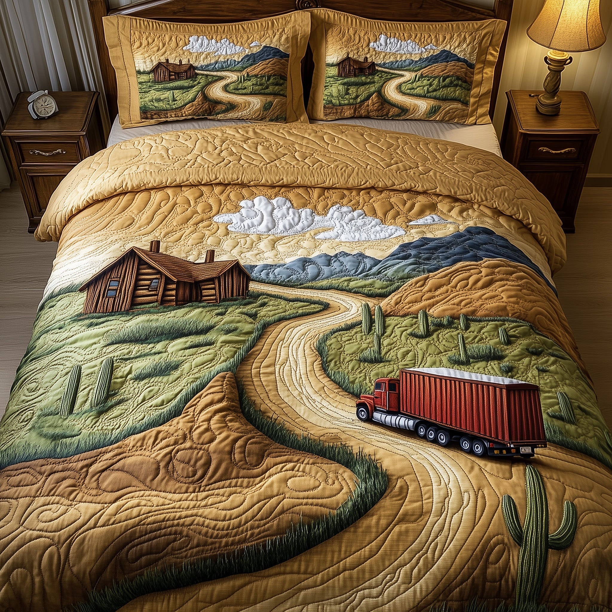 Southwest Trucking Trail Quilted Bedding Set Duvet Cover Bedspread Tractor Gifts For Adults