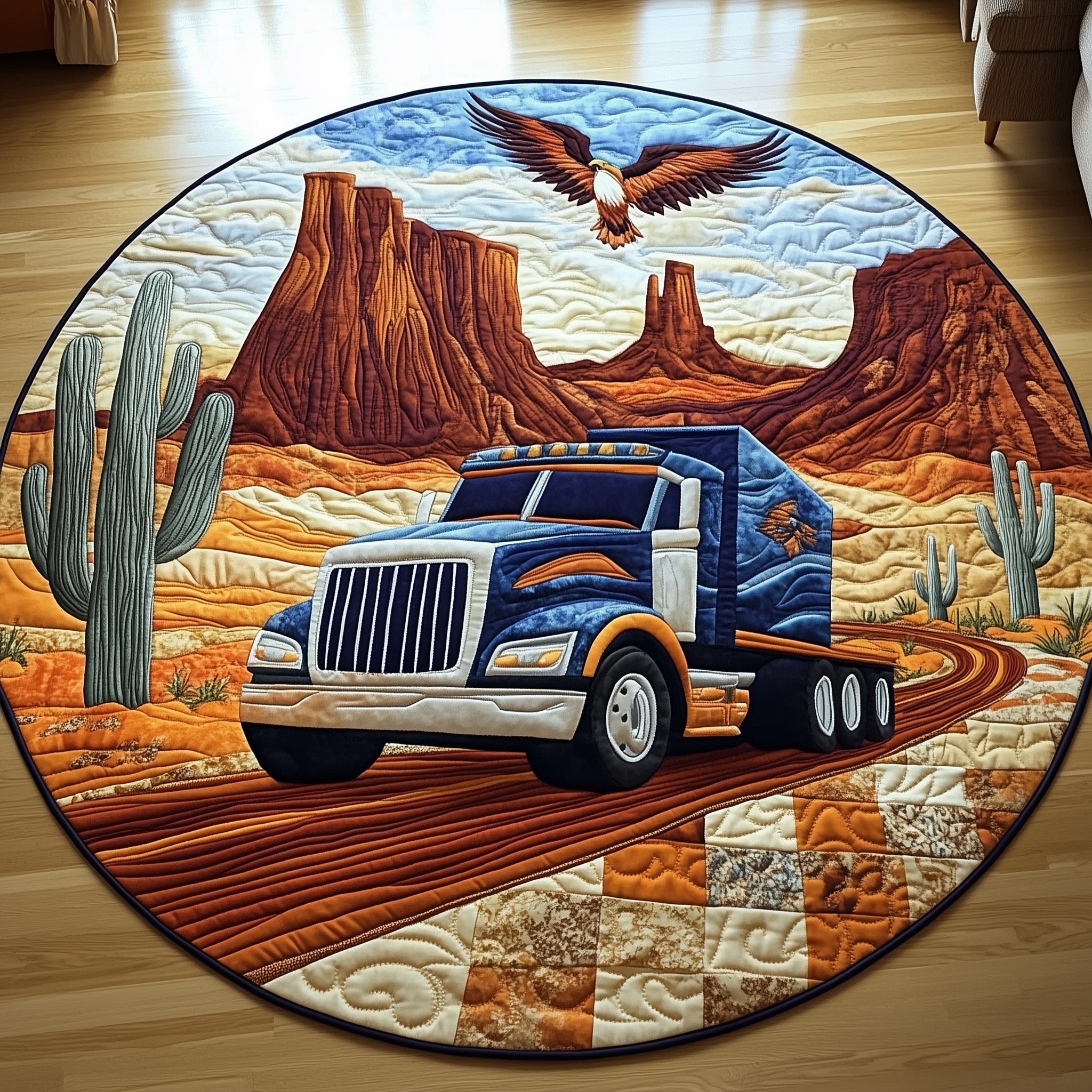 Southwest Trucking Trail Quilted Round Mat Gift For Kids