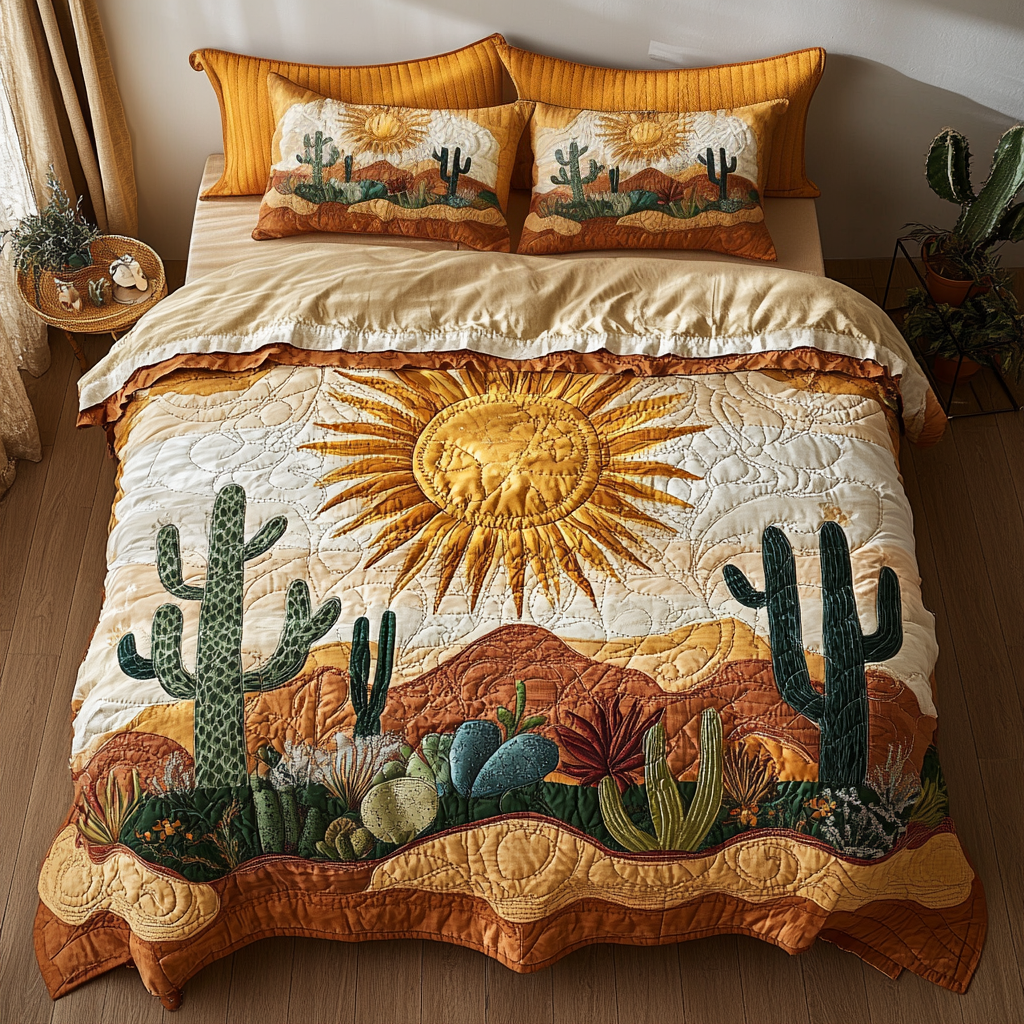Southwestern Soul Quilted Bedding Set Cute Bedroom Decor Awesome Gifts For Cactus Lovers