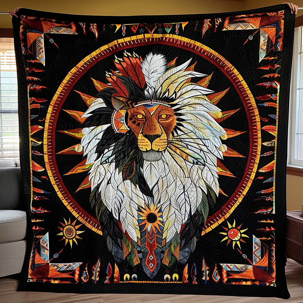 Sovereign Lion Sun Quilted Blanket Lion Unique Throw Blankets
