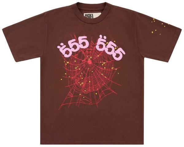 Sp5der Angel Number T-Shirt Brown 555 Spider Clothing Spider Young Thug Merch Apparel