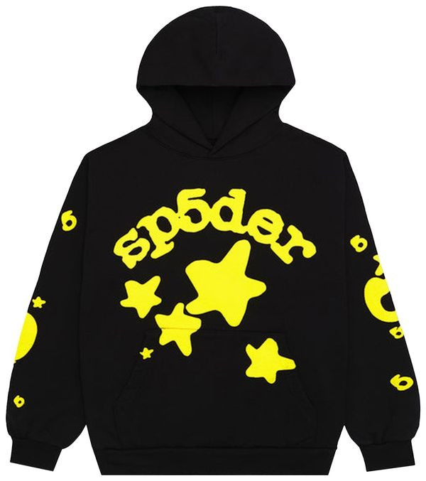 Sp5der Beluga Hoodie Onyx Yellow Stars 555 Spider Web Hoodie Apparel Merch Clothing