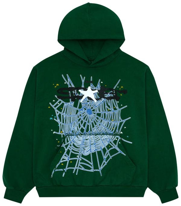 Sp5der Hoodie Hunter Green 555 Spider Web Hoodie Merch Clothing Gift Items