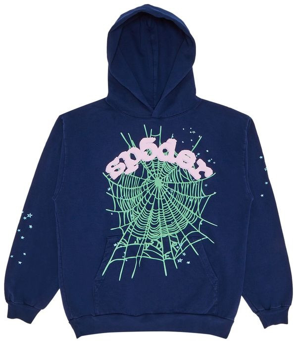 Sp5der OG Web Hoodie Navy 555 Spider Clothing Spider Young Thug Merch Gifts