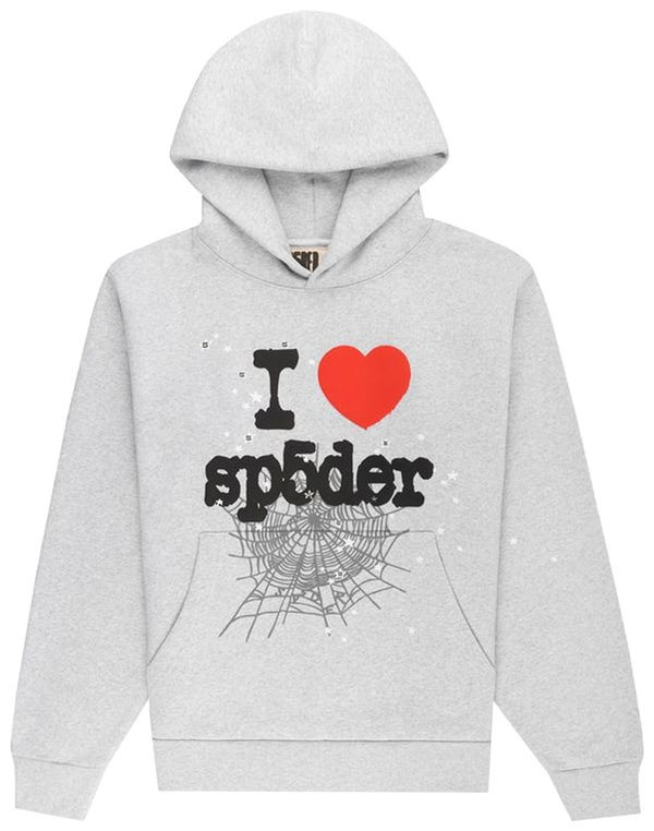 Sp5der Souvenir Hoodie Heather Grey I Love Sp5der 555 Spider Web Merch Clothing