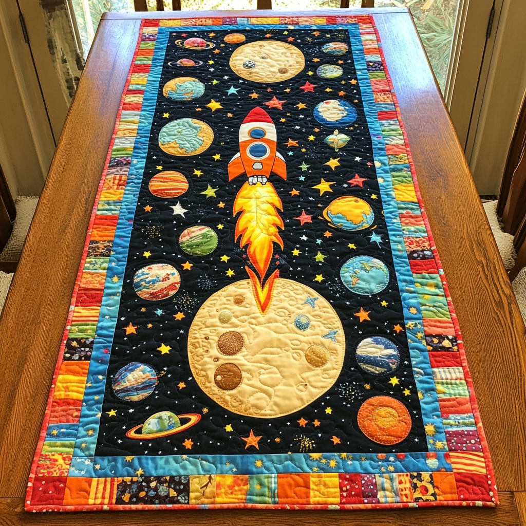 Space Rocket Quilted Table Runner Dining Room Table Decor Space Birthday Presents