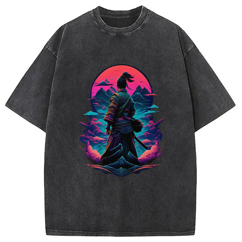 Space Samurai 22 Washed T-Shirt Cool Graphic Tee For Men Women Gifts For BFF