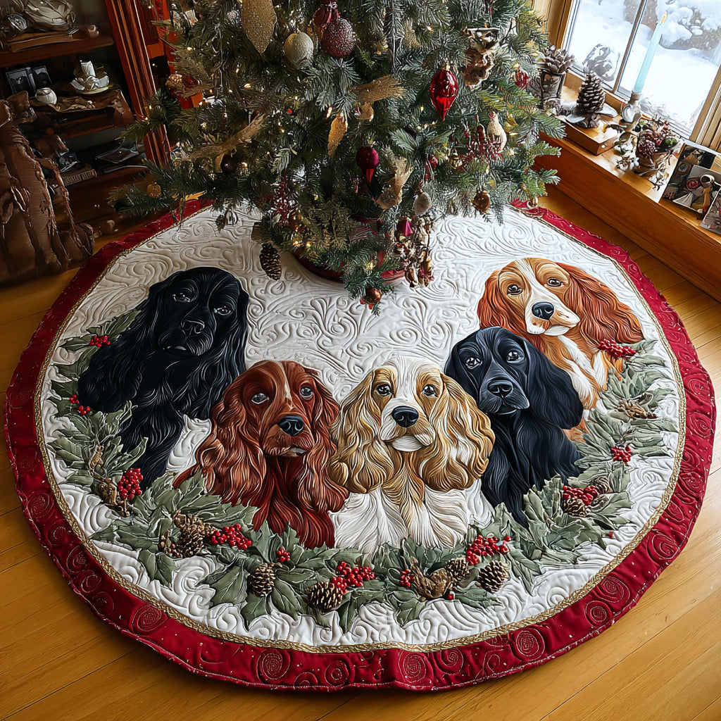 Spaniel by the Fire Christmas Quilted Tree Skirt Holiday Decor Gifts For Cocker Spaniel Lovers