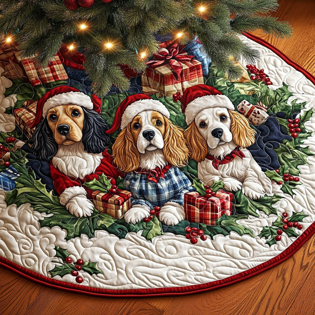 Spaniel Charm Quilted Christmas Tree Skirt Christmas Holiday Living Room Decor Home
